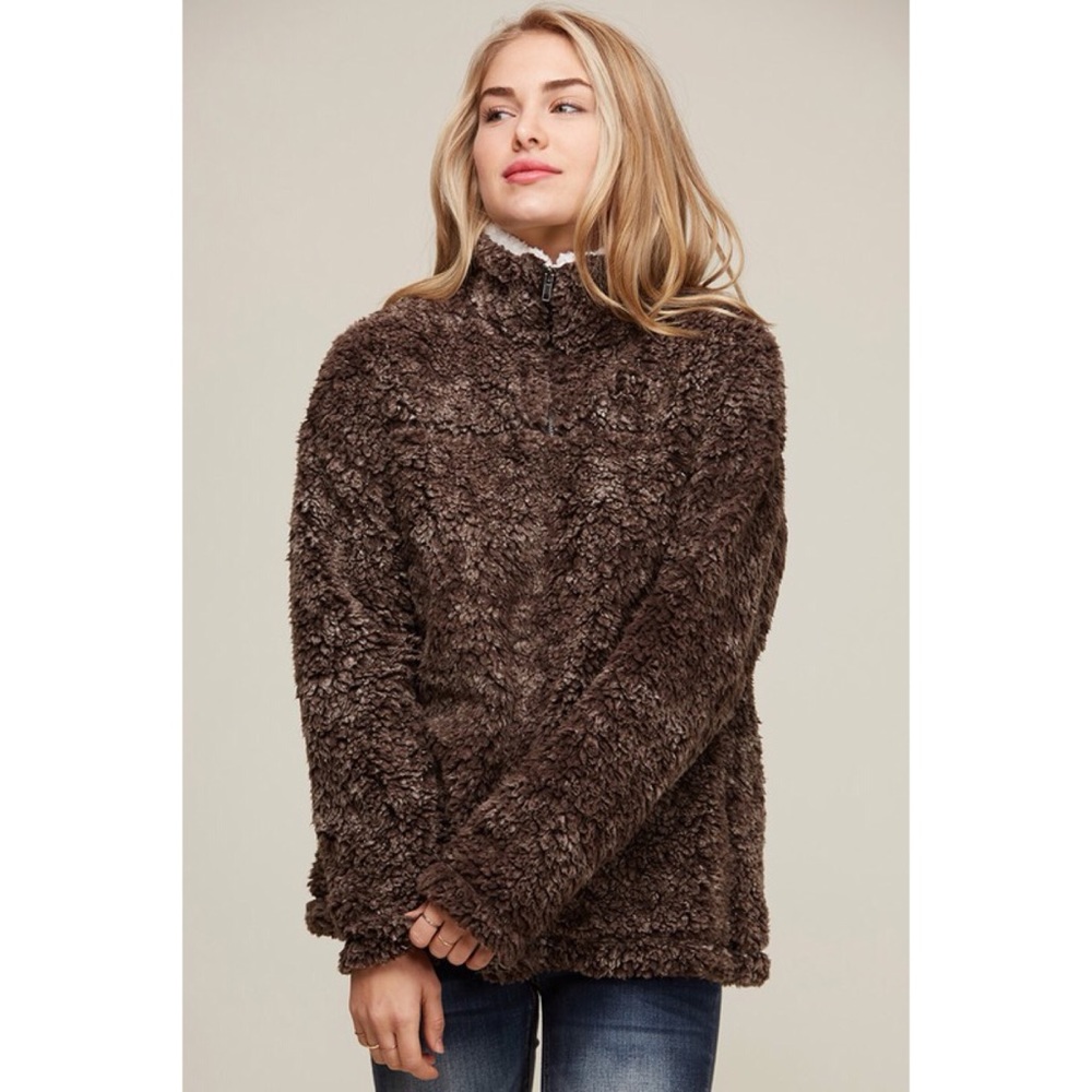 LAST ONE! Sherpa Pullover-Brown - Picture 2 of 4